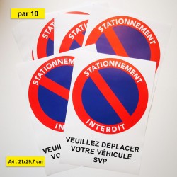 Autocollants interdiction de stationner GRAND FORMAT A4