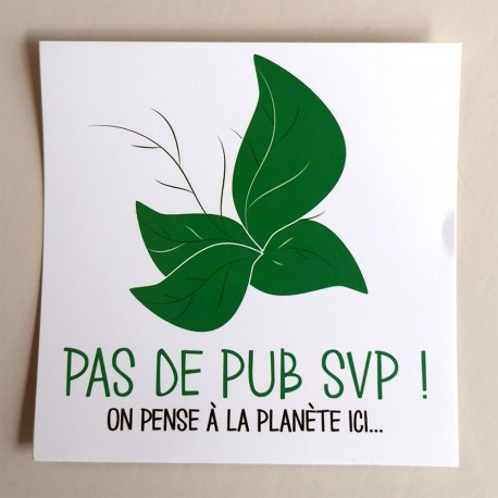 Autocollant stop pub « Pas de pub SVP ! On pense à la planète ici », vue 2