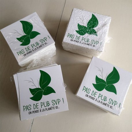 Autocollant stop pub « Pas de pub SVP ! On pense à la planète ici », vue 3